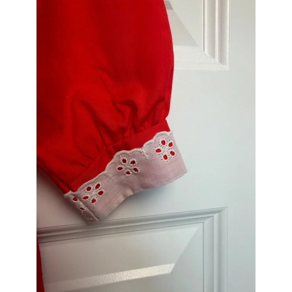 Vintage Winnie the Pooh Smocked Red Dress Eyelet Collar 3T Disney Perma-Prest